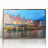 Art deco poster of a European cityscape in gold and black tones on framed acrylic, suitable for modern art wall decor.