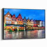 Black and white framed canvas of a vintage European landscape, ideal for bedroom decor.