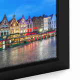 Extra large black wall art featuring a textured, colorful European scenery on a framed canvas, ideal for living room decor.