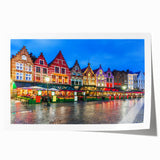 Rolled print of a European scenic landscape with muted green and blue tones, ideal for dining room wall art.