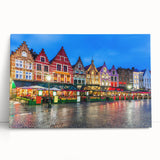 Black and white photo of a European cityscape printed on large stretched canvas, suitable for kitchen wall art.