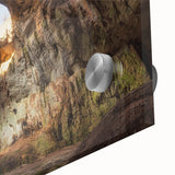 Large abstract wall art featuring a Bulgarian scenery in muted earth tones on acrylic glass, suitable for dining room decor.