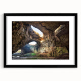 Extra large abstract art print depicting a vibrant, colorful European scenery on a textured canvas, framed in black.