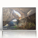 Mid-century modernist art depicting a European Bulgarian scenery in muted earth tones on a framed acrylic panel.