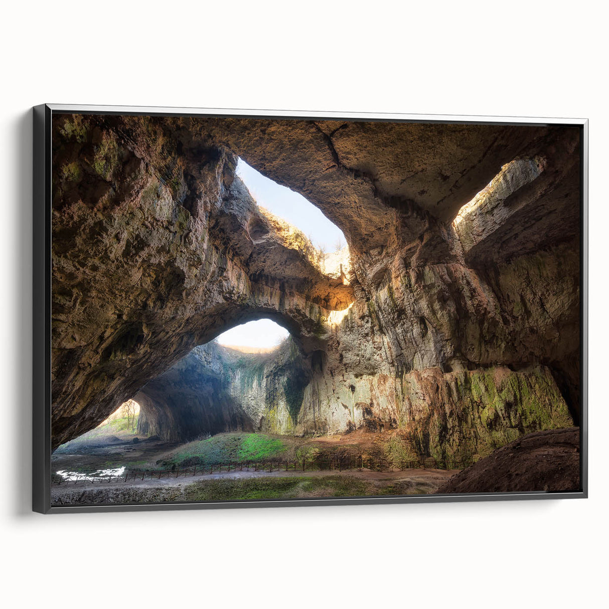 Black and white framed canvas of a Bulgarian landscape, ideal for bedroom wall art with vintage poster style.