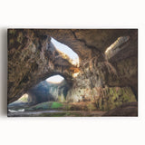 Black and white photo of Bulgarian landscape on stretched canvas, ideal for kitchen wall art or bedroom.