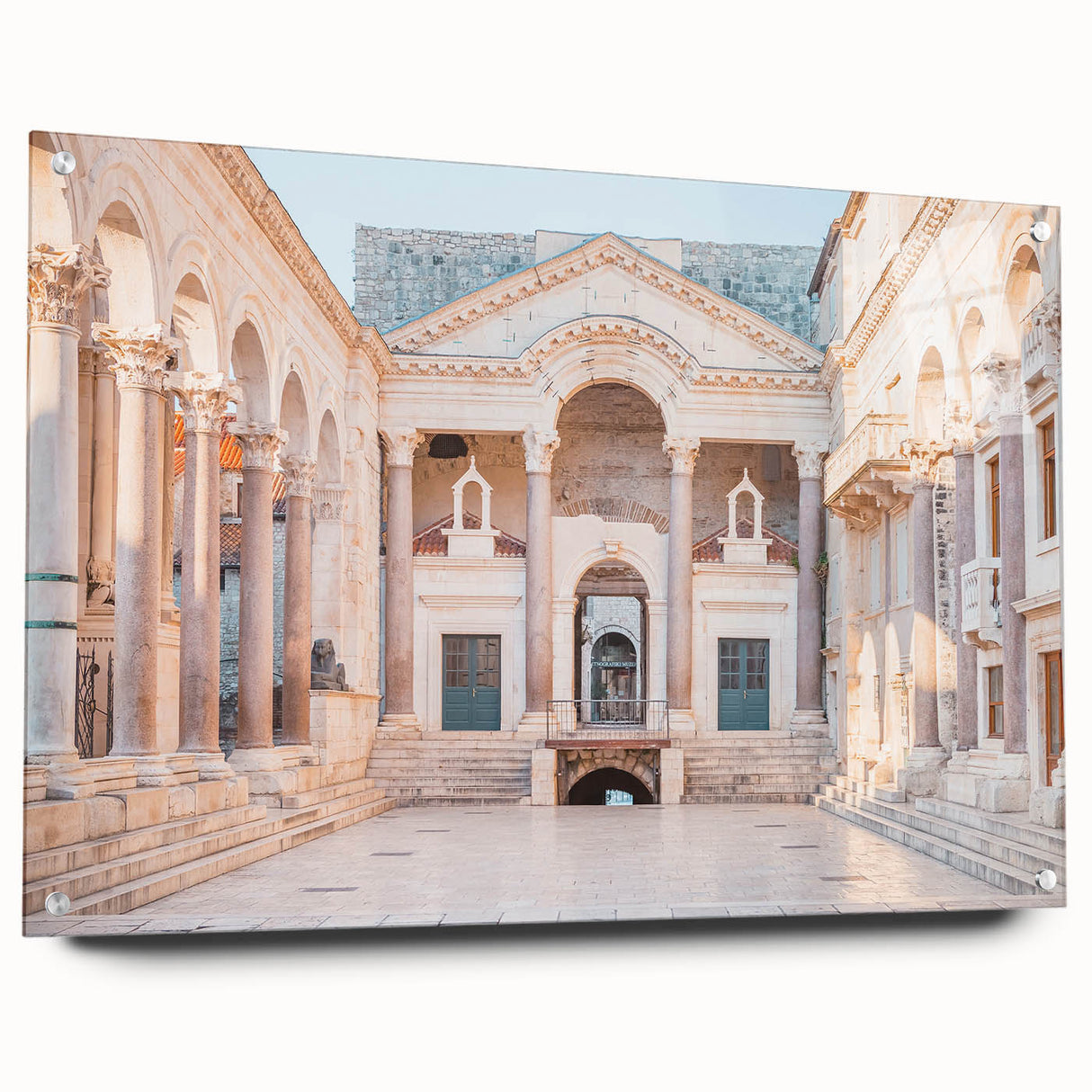 Acrylic print of a Croatian landscape, featuring muted earth tones, ideal for dining room decor.