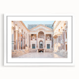 Textured art print of a Croatian landscape in muted earth tones on a framed canvas, suitable for bedroom decor.