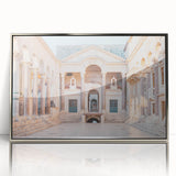 Large art print of a Croatian landscape in muted earth tones on a silver-framed acrylic, suitable for modern art wall decor.