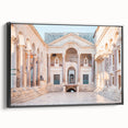 Black and white framed canvas of a vintage Croatian landscape, ideal for bedroom wall decor.