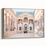 Vintage poster art of a Croatian landscape on framed canvas, featuring vibrant colors, ideal for living room decor.