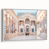 Framed canvas of a vintage Croatian landscape painting in colorful hues, ideal for living room decor.