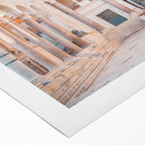 Art deco poster of a Croatian coastal scene in muted blue and green tones, printed on rolled canvas.