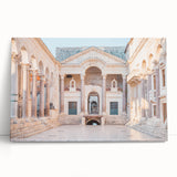 Black and white photograph of a Croatian coastal scene on large stretched canvas, suitable for kitchen wall art.