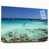 Large abstract wall art depicting a European Cyprus landscape in muted earth tones on acrylic glass.