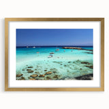 Abstract art print of a European Cyprus landscape in muted earth tones, framed with a gold mat, ideal for dining room decor.