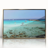 Art deco poster of a European Cyprus landscape in gold tones on framed acrylic, ideal for modern art wall decor.