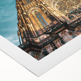 Art deco poster of Prague skyline in muted earth tones on rolled canvas, suitable for dining room decor.