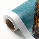 Art Deco poster of Prague scenery on rolled canvas, with pastel hues, ideal for nursery wall art or dining room.