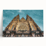 Black and white photo of Prague cityscape on stretched canvas, ideal for kitchen wall art.