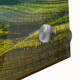 Large abstract acrylic print of a European cityscape in muted earth tones, ideal for dining room art.