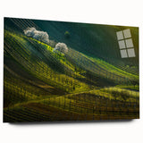 Large abstract wall art of a European cityscape in muted colors on acrylic glass, ideal for bedroom or dining room decor.