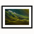 Abstract art print of a vibrant, colorful European scenery on a textured, extra large canvas, framed in black.