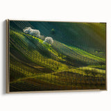 Framed canvas of a vintage-style Czech Republic landscape in muted gold and black tones, ideal for bedroom wall art.
