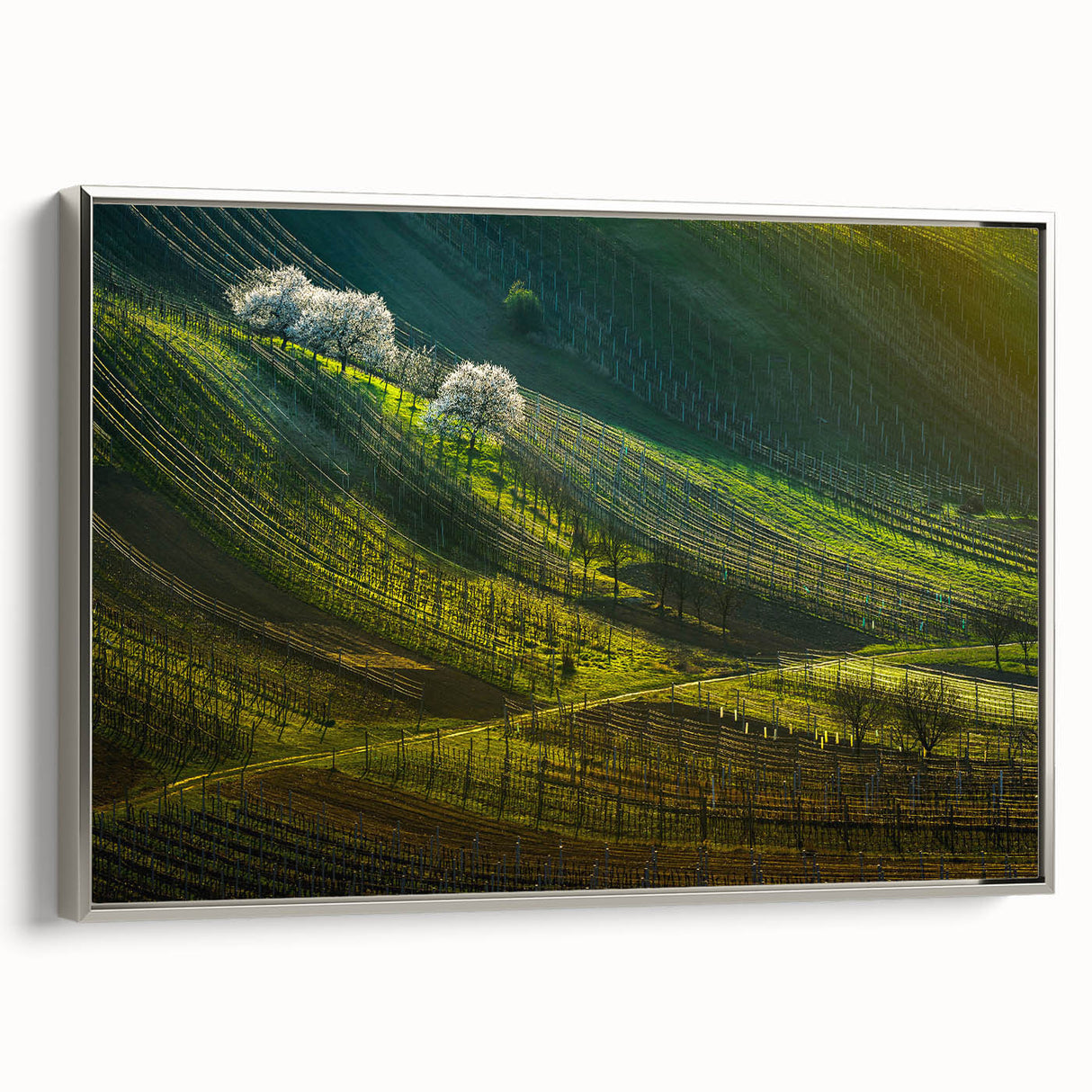 Framed canvas featuring a vintage-style landscape painting of the Czech Republic, with vibrant colors on a black background.
