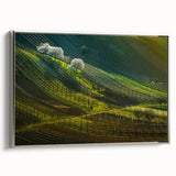 Framed canvas featuring a vintage-style landscape painting of the Czech Republic, with vibrant colors on a black background.