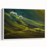 Vintage poster art of a Czech Republic scenery on a framed canvas, featuring colorful art in a large format.