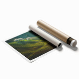 Rolled print of a Czech Republic landscape with soft pastel shades, ideal for classy bathroom wall art.