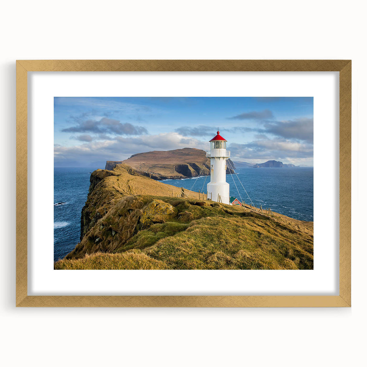 Abstract art print of a European Danish landscape in muted earth tones on a framed canvas, ideal for dining room decor.