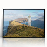 Large abstract wall art featuring a European Denmark scenery in muted gray and blue tones on a framed acrylic print.