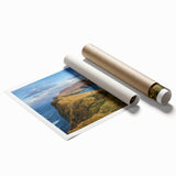 Extra large rolled print of a Danish landscape with muted green and blue tones, ideal for classy bathroom wall art.