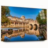 Large abstract wall art depicting a European scenery on acrylic glass, in muted earth tones.