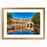 Abstract art print of a European scenery in Bath, featuring muted earth tones on a framed gold canvas.