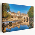Large art depicting a European cityscape with muted earth tones on stretched canvas, ideal for kitchen wall art.