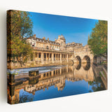 Large art depicting a European cityscape with muted earth tones on stretched canvas, ideal for kitchen wall art.