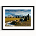 Extra large abstract art print of colorful, textured scenery depicting Cumbria, England, in a black frame.