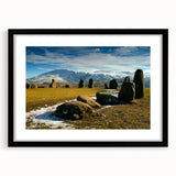 Extra large abstract art print of colorful, textured scenery depicting Cumbria, England, in a black frame.