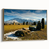 Landscape painting of Cumbria, England on framed canvas, featuring muted green and gold tones, ideal for bedroom wall art.