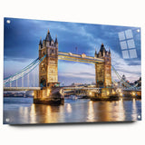 Acrylic print of London scenery in muted gray and blue tones, ideal for dining room decor.