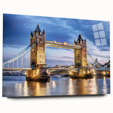Acrylic print of a large abstract depiction of the London skyline in muted blue and gray tones.