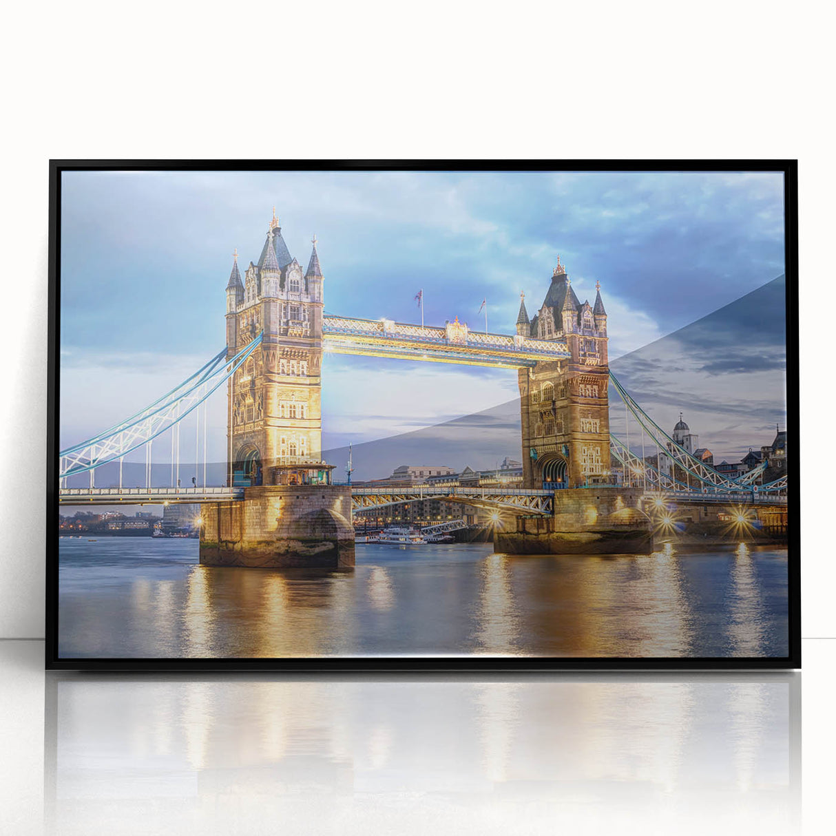 Large abstract wall art featuring a stylized London skyline in black and white tones on a framed acrylic panel.