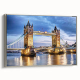 Framed canvas depicting a vintage-style London landscape in muted colors, ideal for living room decor.