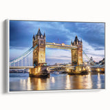 Framed canvas vintage poster art featuring a colorful London skyline on a black background, ideal for living room decor.