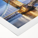 Art deco poster of London skyline in muted gray, ideal for dining room wall art, on rolled canvas.