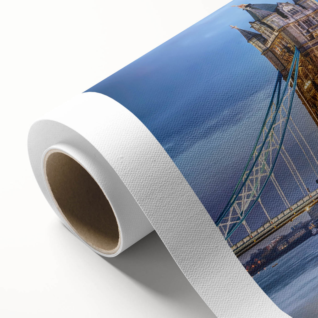 Art Deco poster of London scenery in muted colors on rolled canvas, ideal for nursery wall art.
