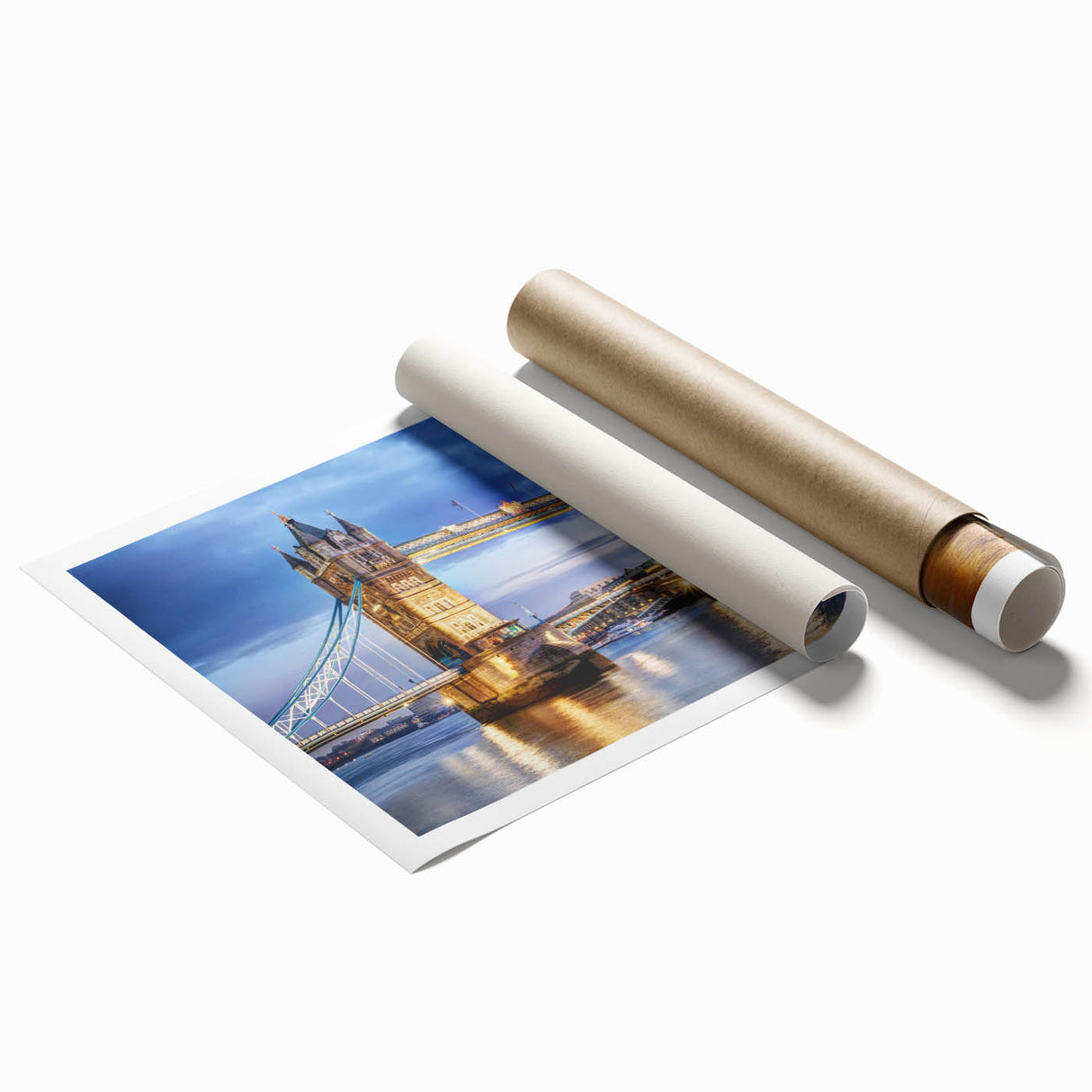 Extra large rolled print depicting a serene London scenery with muted floral elements, ideal for classy bathroom wall art.